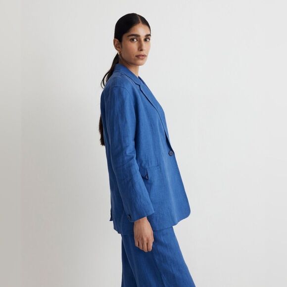 Madewell Double-Breasted Crossover Blazer in 100% Linen blue Women’s Sz XXS NWOT - Picture 2 of 13